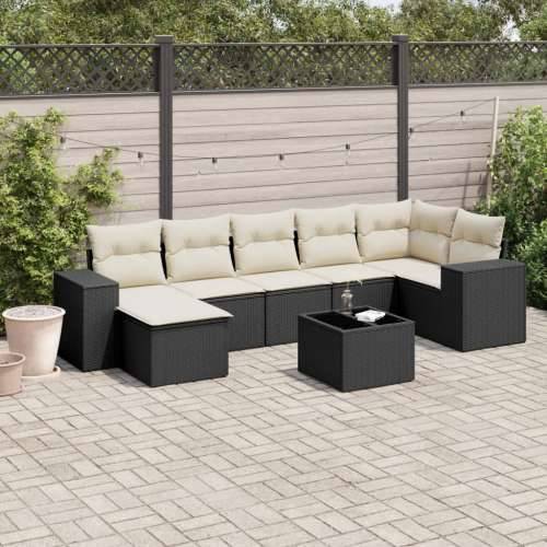 Vrtna garnitura - 8-dijelni set vrtnih sofa od poliratana s jastucima crni - Crna i krem Sa stolom 1 Cijena
