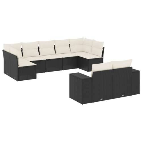 Vrtna garnitura - 9-dijelni set vrtnih sofa s jastucima crni od poliratana - Crna i krem Bez stola 1 Cijena