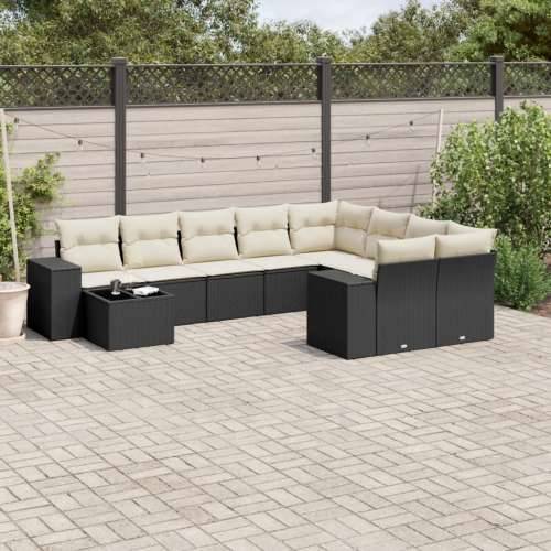 Vrtna garnitura - 10-dijelni set vrtnih sofa s jastucima crni od poliratana - Crna i krem 1 Cijena