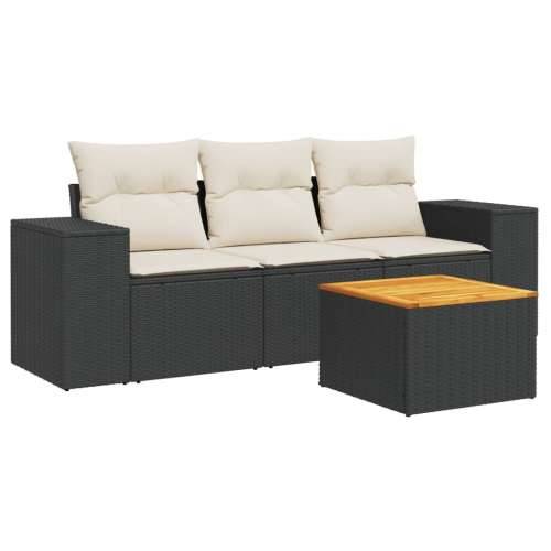 Vrtna garnitura - 4-dijelni set vrtnih sofa od poliratana s jastucima crni - Crna i krem 4 Cijena