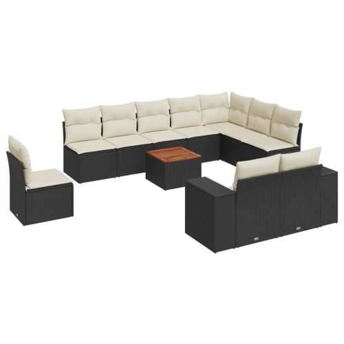 Vrtna garnitura - 11-dijelni set vrtnih sofa od poliratana s jastucima crni - Crna i krem 1 Cijena