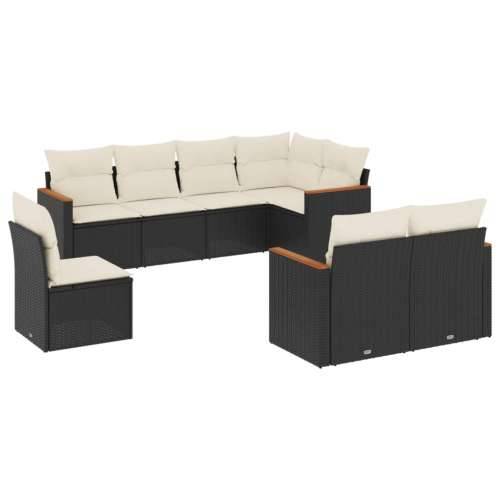 Vrtna garnitura - 8-dijelni set vrtnih sofa od poliratana s jastucima crni - Crna i krem Bez stola 1 Cijena