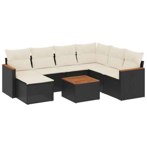 Vrtna garnitura - 8-dijelni set vrtnih sofa od poliratana s jastucima crni - Crna i krem Sa stolom 1 Cijena
