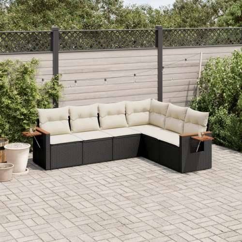 Vrtna garnitura - 6-dijelni set vrtnih sofa s jastucima crni od poliratana - Crna i krem Bez stola 1 Cijena