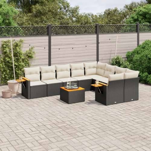 Vrtna garnitura - 10-dijelni set vrtnih sofa s jastucima crni od poliratana - Crna i krem Sa stolom 1 Cijena