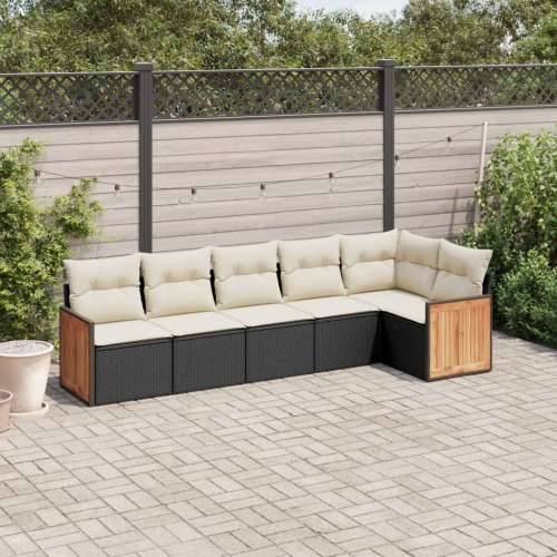 Vrtna garnitura - 6-dijelni set vrtnih sofa s jastucima crni od poliratana - Crna i krem Bez stola 1 Cijena