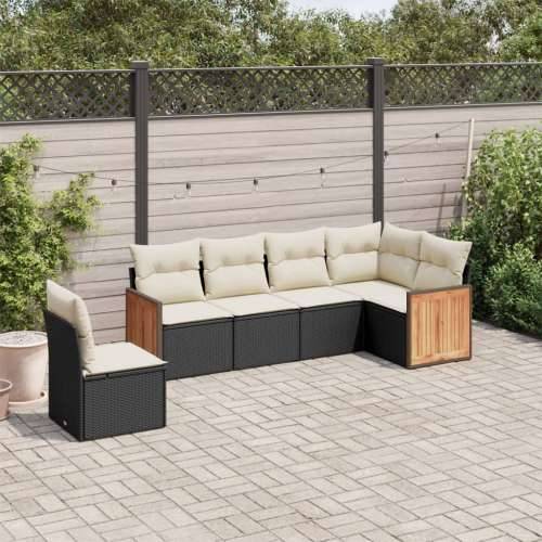 Vrtna garnitura - 6-dijelni set vrtnih sofa s jastucima crni od poliratana - Crna i krem Bez stola 1 Cijena