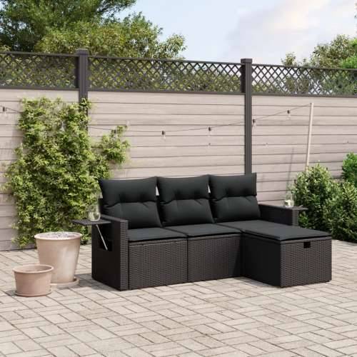 Vrtna garnitura - 4-dijelni set vrtnih sofa od poliratana s jastucima crni - Crna bez spremišta 1 Cijena