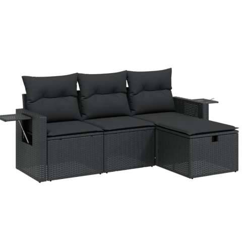 Vrtna garnitura - 4-dijelni set vrtnih sofa od poliratana s jastucima crni - Crna bez spremišta 1 Cijena