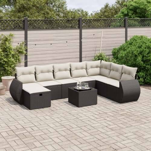 Vrtna garnitura - 9-dijelni set vrtnih sofa s jastucima crni od poliratana - Crna i krem bez spremišta 8 Cijena