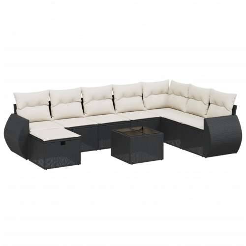 Vrtna garnitura - 9-dijelni set vrtnih sofa s jastucima crni od poliratana - Crna i krem bez spremišta 8 Cijena