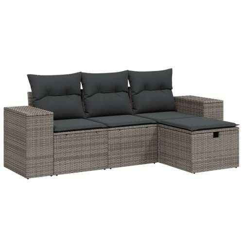 Vrtna garnitura - 4-dijelni set vrtnih sofa od poliratana s jastucima sivi - Siva bez spremišta 1 Cijena