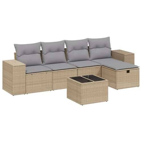 Vrtna garnitura - 6-dijelni set vrtnih sofa s jastucima bež od poliratana - bež i siva bez spremišta 6 Cijena