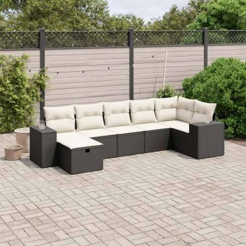Vrtna garnitura - 7-dijelni set vrtnih sofa od poliratana s jastucima crni - Crna i krem bez spremišta 7 Cijena