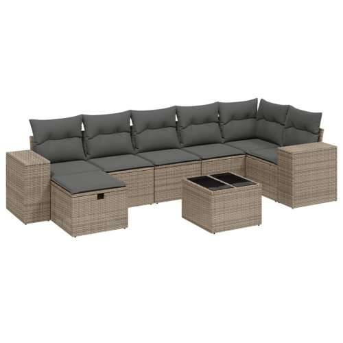 Vrtna garnitura - 8-dijelni set vrtnih sofa od poliratana s jastucima sivi - Siva Sa stolom 1 Cijena