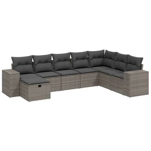 Vrtna garnitura - 8-dijelni set vrtnih sofa od poliratana s jastucima sivi - Siva bez spremišta 8 Cijena