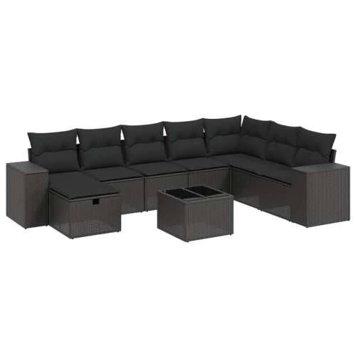 Vrtna garnitura - 9-dijelni set vrtnih sofa s jastucima crni od poliratana - Crna bez spremišta 8 Cijena