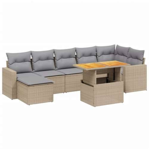 Vrtna garnitura - 8-dijelni set vrtnih sofa s jastucima bež od poliratana - mješavina bež i svjetlosive 3x kutna + 3x srednja +  Cijena