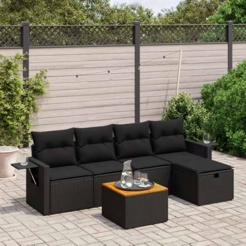 Vrtna garnitura - 6-dijelni set vrtnih sofa s jastucima crni od poliratana - Crna bez spremišta 1 Cijena