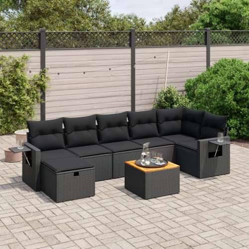 Vrtna garnitura - 8-dijelni set vrtnih sofa od poliratana s jastucima crni - Crna 3x srednja + 3x kutna + tabure + stol 1 Cijena