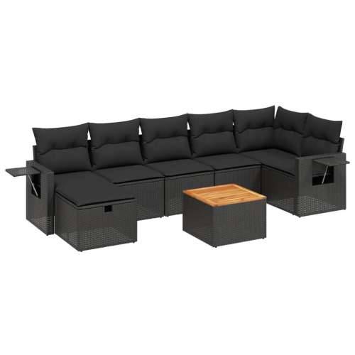 Vrtna garnitura - 8-dijelni set vrtnih sofa od poliratana s jastucima crni - Crna 3x srednja + 3x kutna + tabure + stol 1 Cijena