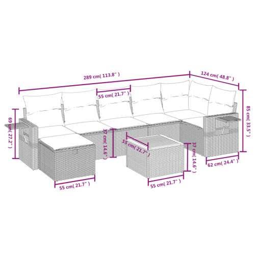 Vrtna garnitura - 8-dijelni set vrtnih sofa od poliratana s jastucima crni - Crna 3x srednja + 3x kutna + tabure + stol 1 Cijena