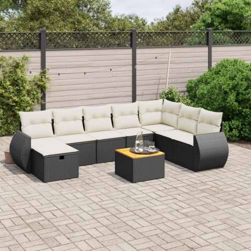 Vrtna garnitura - 9-dijelni set vrtnih sofa s jastucima crni od poliratana - Crna i krem bez spremišta 1 Cijena