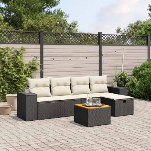 Vrtna garnitura - 6-dijelni set vrtnih sofa s jastucima crni od poliratana - Crna i krem bez spremišta 1 Cijena
