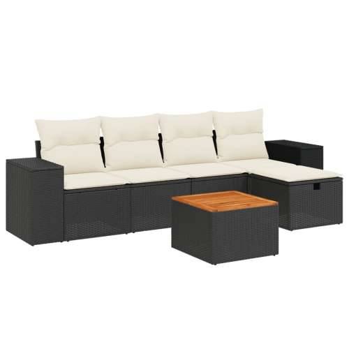 Vrtna garnitura - 6-dijelni set vrtnih sofa s jastucima crni od poliratana - Crna i krem bez spremišta 1 Cijena