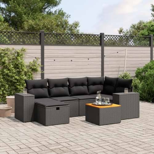 Vrtna garnitura - 7-dijelni set vrtnih sofa od poliratana s jastucima crni - Crna bez spremišta 1 Cijena