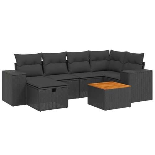 Vrtna garnitura - 7-dijelni set vrtnih sofa od poliratana s jastucima crni - Crna bez spremišta 1 Cijena