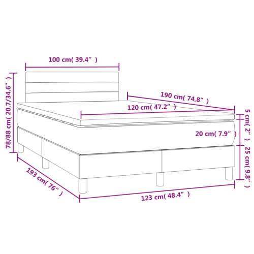 Krevet box spring s madracem LED tamnosivi 120 x 190 cm tkanina - Tamno siva 120 x 190 cm vodoravne pruge Cijena