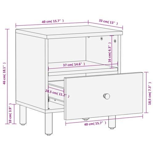 Noćni ormarići 2 kom crni 40x33x46 cm od masivnog drva manga - Crna 2 masivno drvo manga Cijena