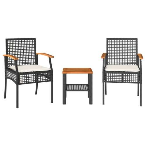 3-dijelni bistro set s jastucima poliratan i drvo bagrema crni - Crna poly rattan and acacia wood 2 Cijena