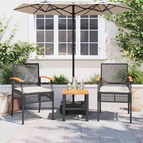 3-dijelni bistro set s jastucima poliratan i drvo bagrema crni - Crna poly rattan and acacia wood 2 Cijena