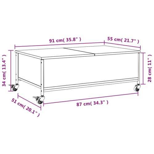 Stolić za kavu s kotačima siva boja hrasta 91x55x34 cm drveni - Sivi hrast sonoma 1 Cijena