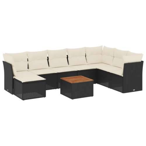 Vrtna garnitura - 9-dijelni set vrtnih sofa s jastucima crni od poliratana - Crna i krem 1 Cijena