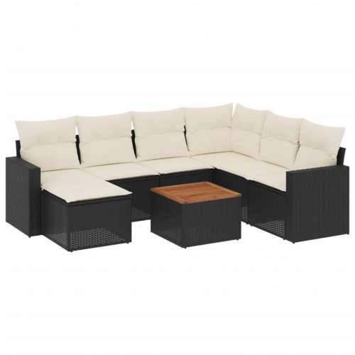 Vrtna garnitura - 8-dijelni set vrtnih sofa od poliratana s jastucima crni - Crna i krem 3x srednja + kutna + tabure + stol 1 Cijena