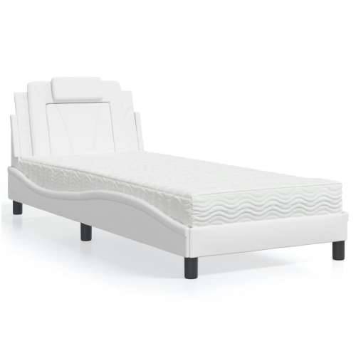 Krevet s madracem bijeli 80 x 200 cm od umjetne kože - Bijela 80 x 200 cm Cijena