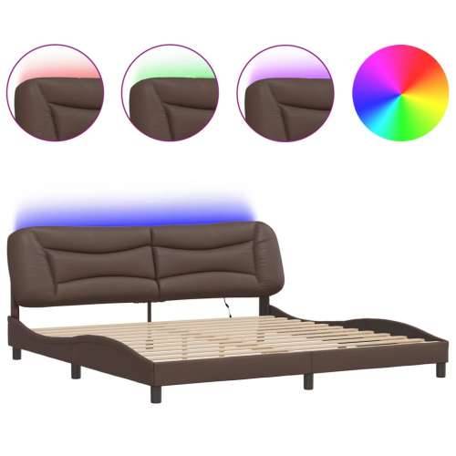 Okvir kreveta s LED svjetlima smeđi 200 x 200 cm umjetna koža - Smeđa 200 x 200 cm Cijena