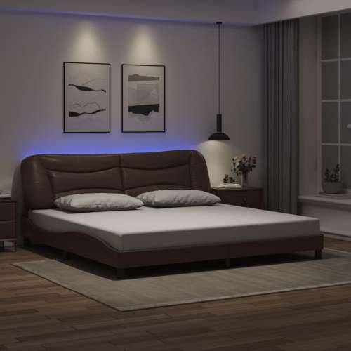 Okvir kreveta s LED svjetlima smeđi 200 x 200 cm umjetna koža - Smeđa 200 x 200 cm Cijena