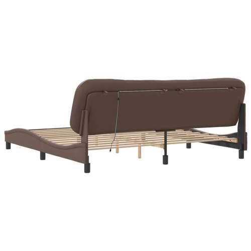 Okvir kreveta s LED svjetlima smeđi 200 x 200 cm umjetna koža - Smeđa 200 x 200 cm Cijena