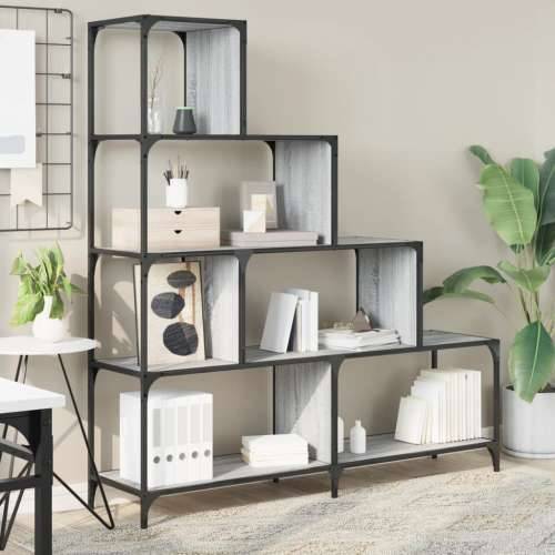 Regal za knjige s 4 razine boja hrasta 139x33,5x149 cm drveni - Sivi hrast sonoma 1 Cijena