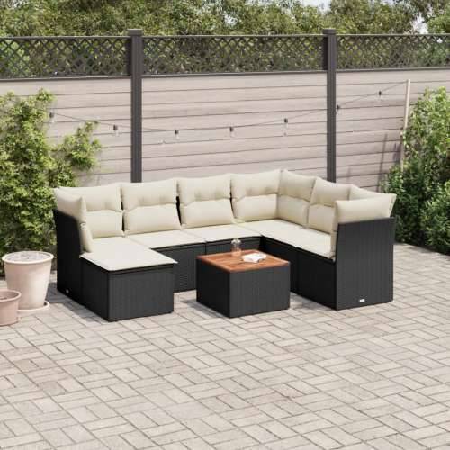 Vrtna garnitura - 8-dijelni set vrtnih sofa od poliratana s jastucima crni - Crna i krem 3x srednja + 3x kutna + tabure + stol 1 Cijena