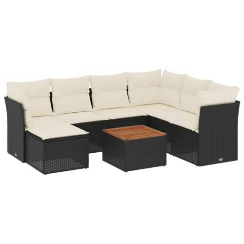 Vrtna garnitura - 8-dijelni set vrtnih sofa od poliratana s jastucima crni - Crna i krem 3x srednja + 3x kutna + tabure + stol 1 Cijena
