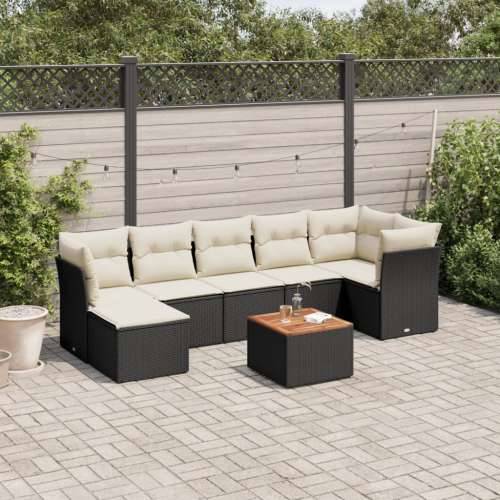 Vrtna garnitura - 8-dijelni set vrtnih sofa od poliratana s jastucima crni - Crna i krem 3x kutna + 3x srednja + tabure + stol 1 Cijena