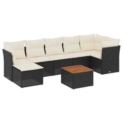 Vrtna garnitura - 8-dijelni set vrtnih sofa od poliratana s jastucima crni - Crna i krem 3x kutna + 3x srednja + tabure + stol 1 Cijena
