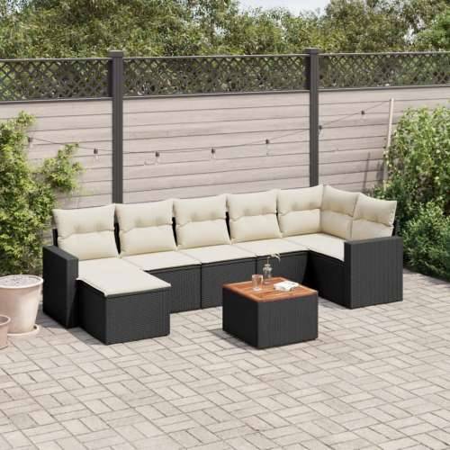 Vrtna garnitura - 8-dijelni set vrtnih sofa od poliratana s jastucima crni - Crna i krem kutna + 3x srednja + tabure + stol 1 Cijena