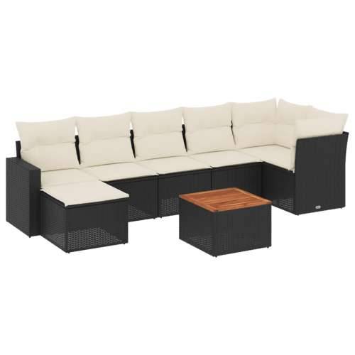 Vrtna garnitura - 8-dijelni set vrtnih sofa od poliratana s jastucima crni - Crna i krem kutna + 3x srednja + tabure + stol 1 Cijena