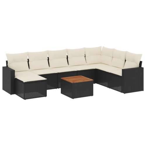 Vrtna garnitura - 9-dijelni set vrtnih sofa s jastucima crni od poliratana - Crna i krem 1 Cijena
